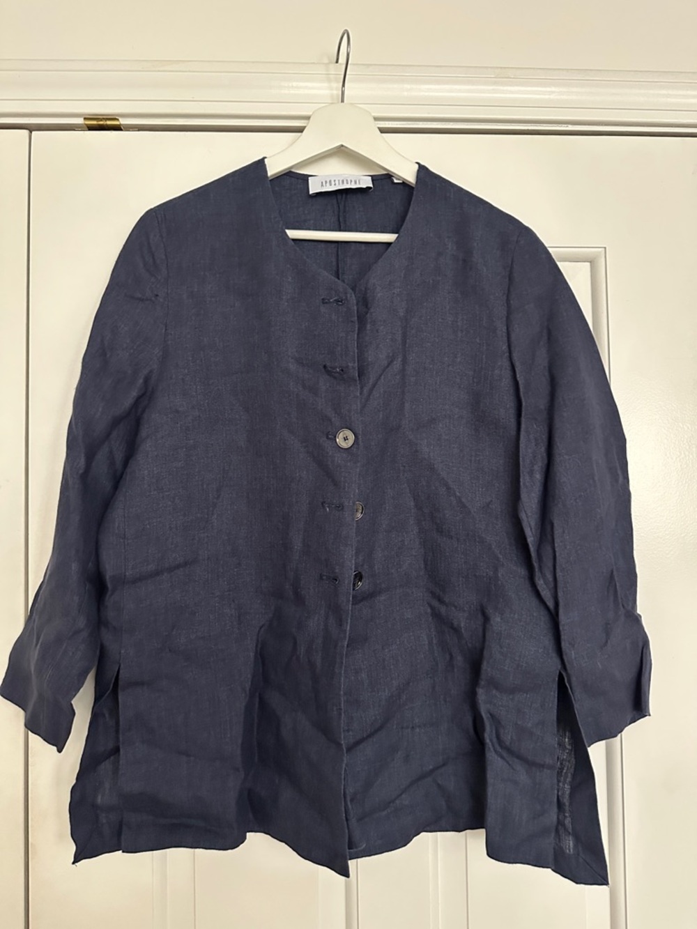 Apostrophe 100% Linen Navy Blue Blouse